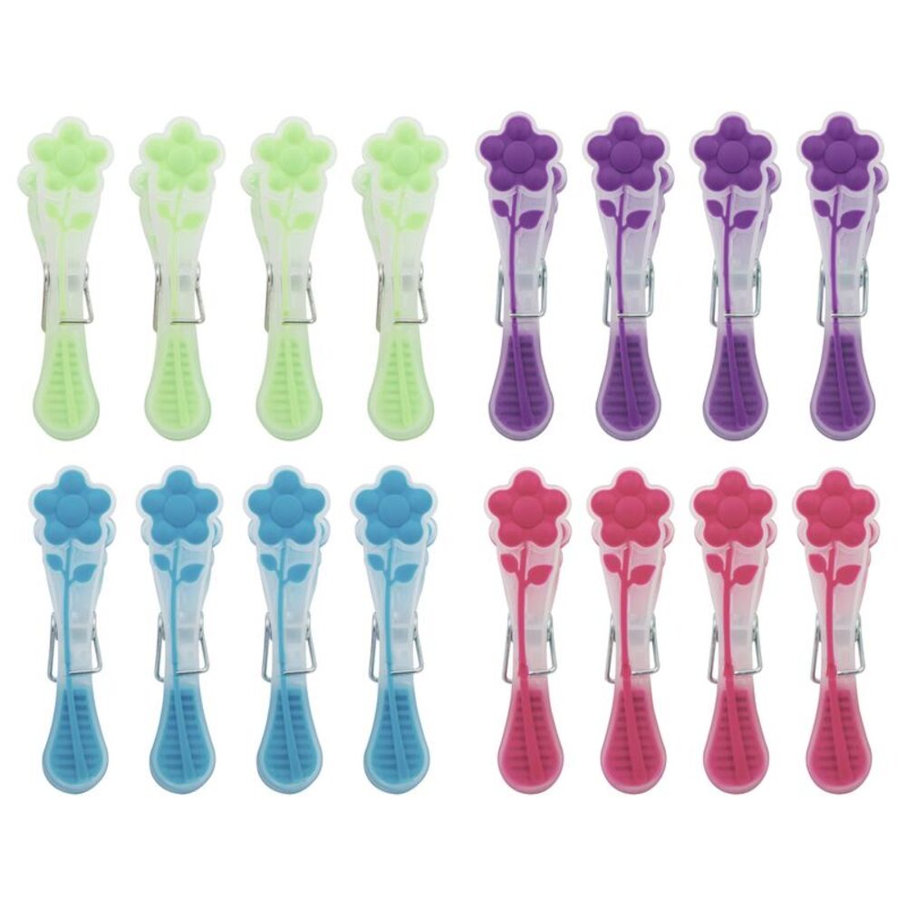 Smart Home Floral Bag Clips in Purple, Blue, Pink and Green, Set of 16